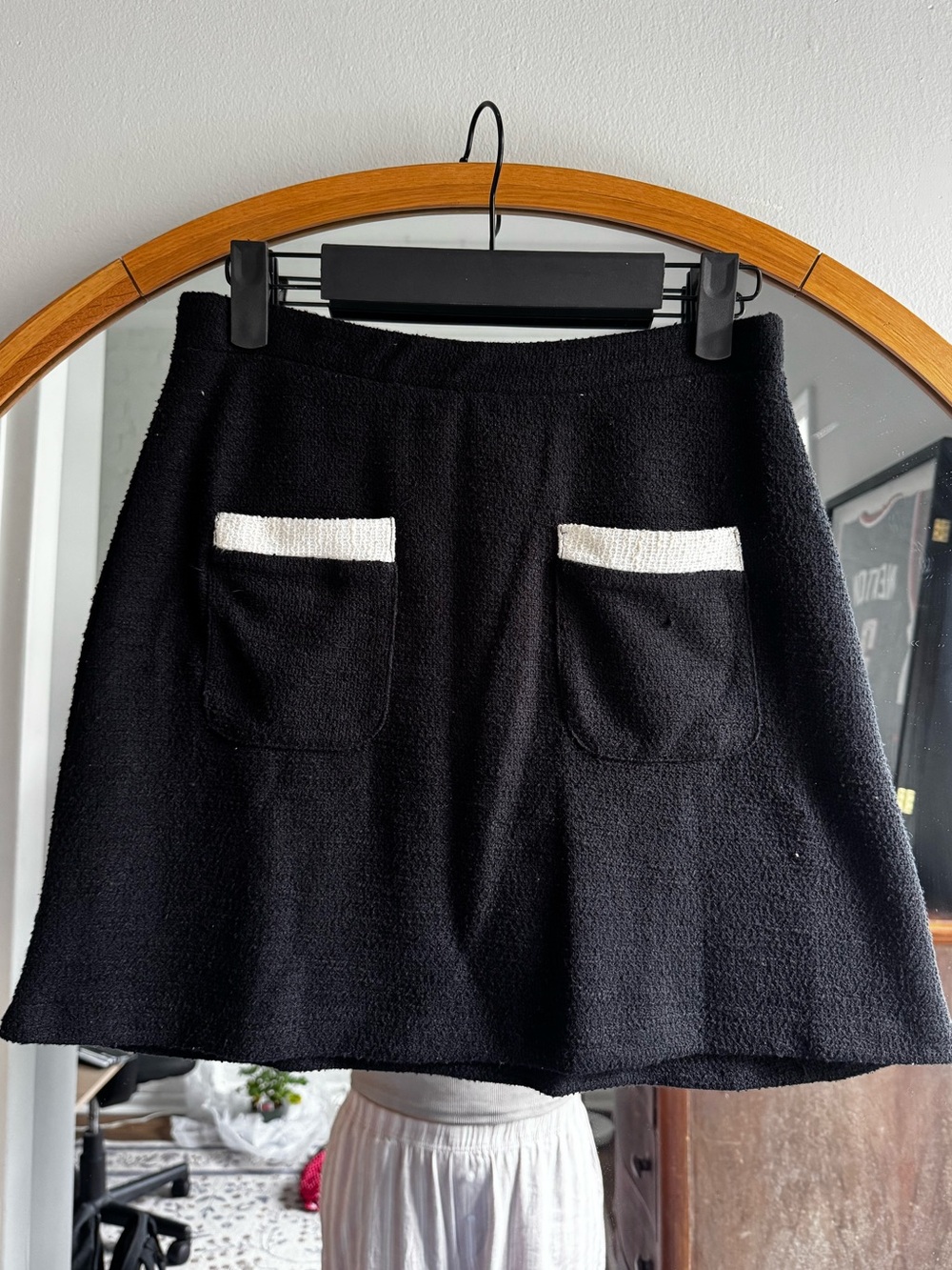 Zara Black A-Line Pocket Skirt with White Trim